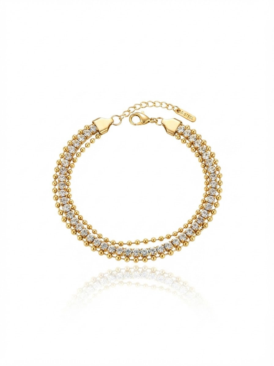 ✨Stainless steel beaded Gold Zirconia studded 18k chain Bracelet ✨