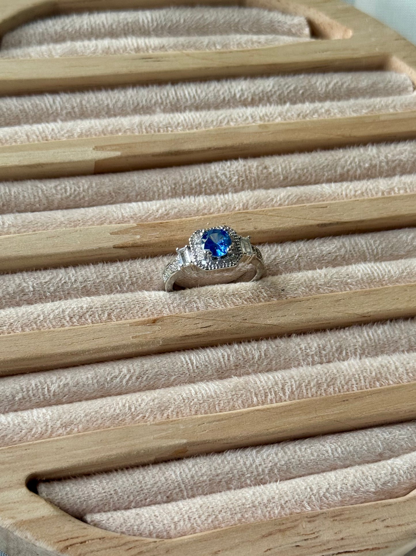 Sterling Silver Moissanite Blue stone Adjustable Ring S925