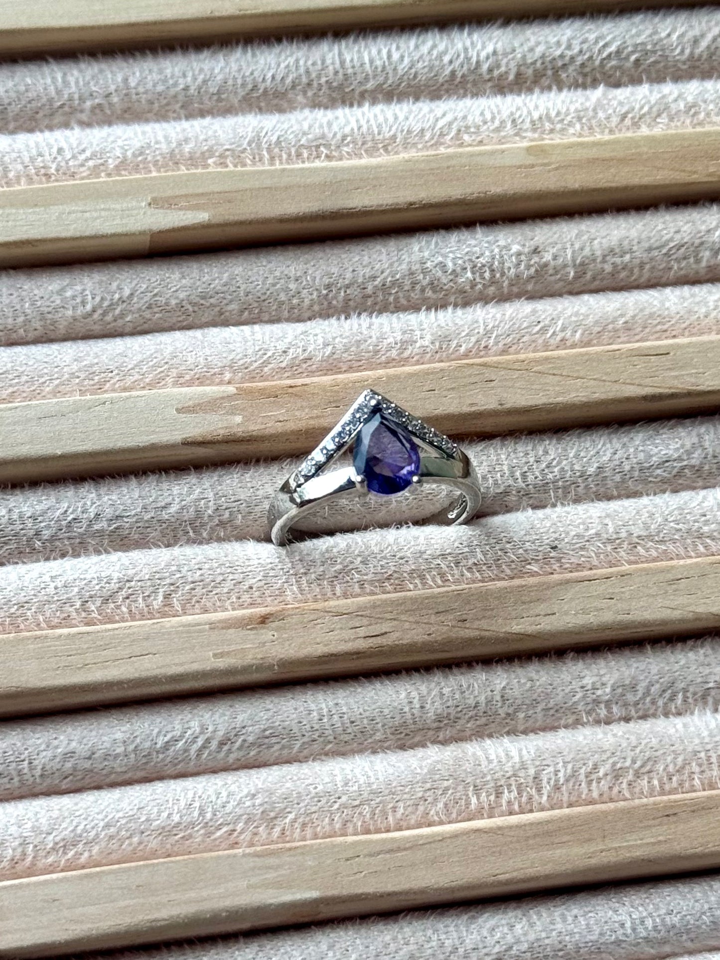 Sterling Silver Moissanite Purple stone Adjustable Ring S925