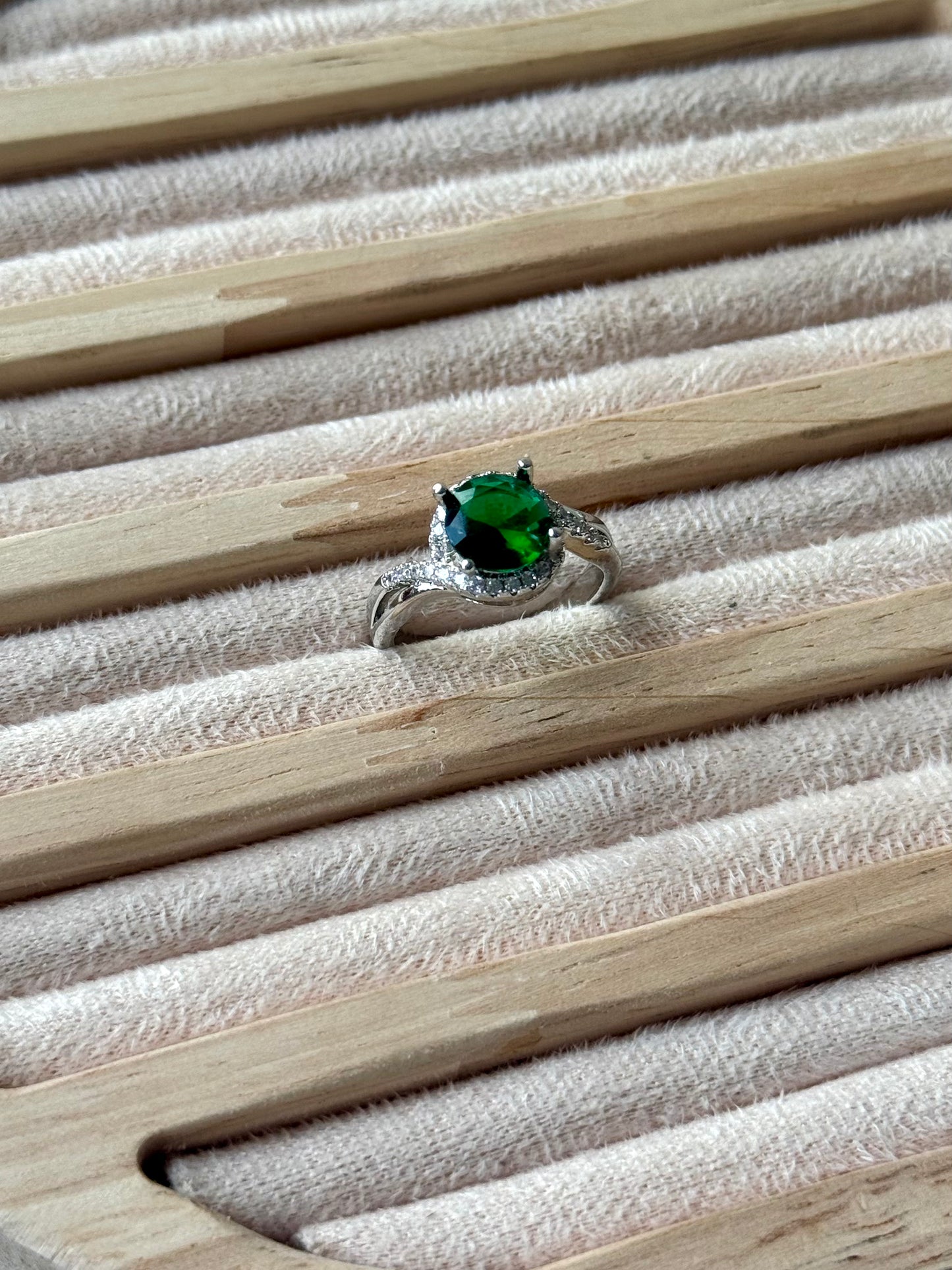Sterling Silver Moissanite emerald stone Adjustable Ring S925