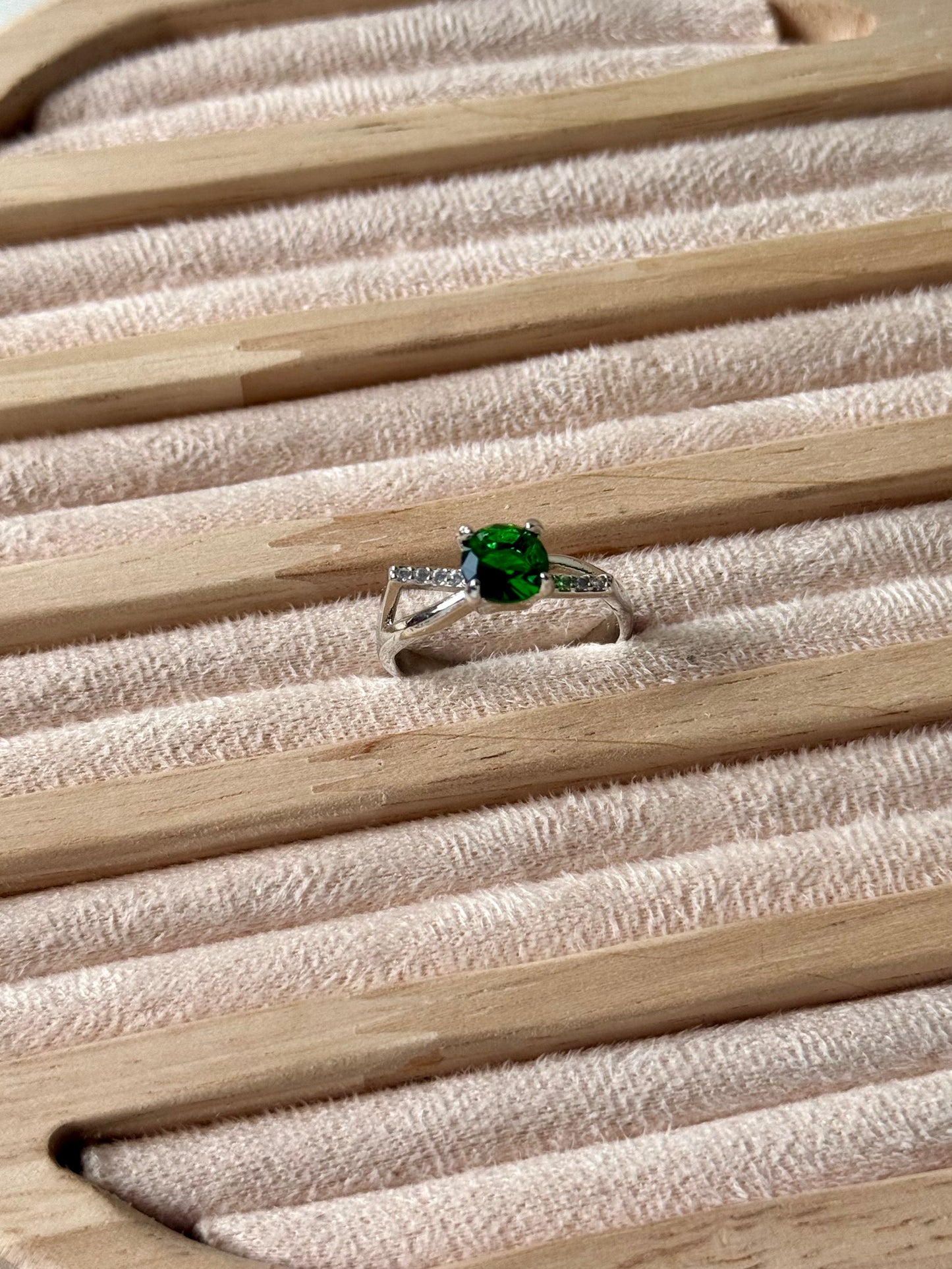 Sterling Silver Moissanite emerald stone Adjustable Ring S925