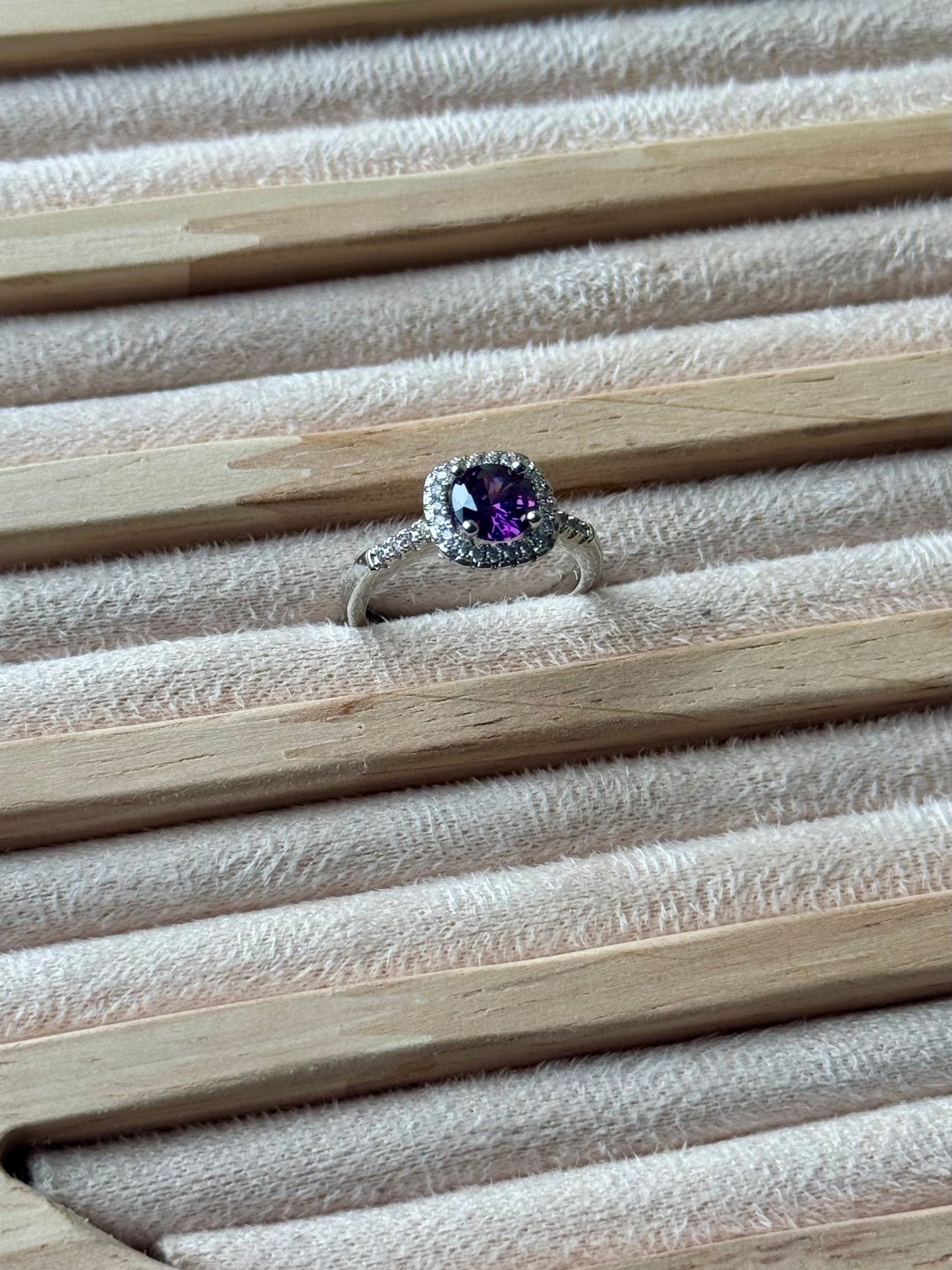 Sterling Silver Moissanite Purple stone Adjustable Ring S925