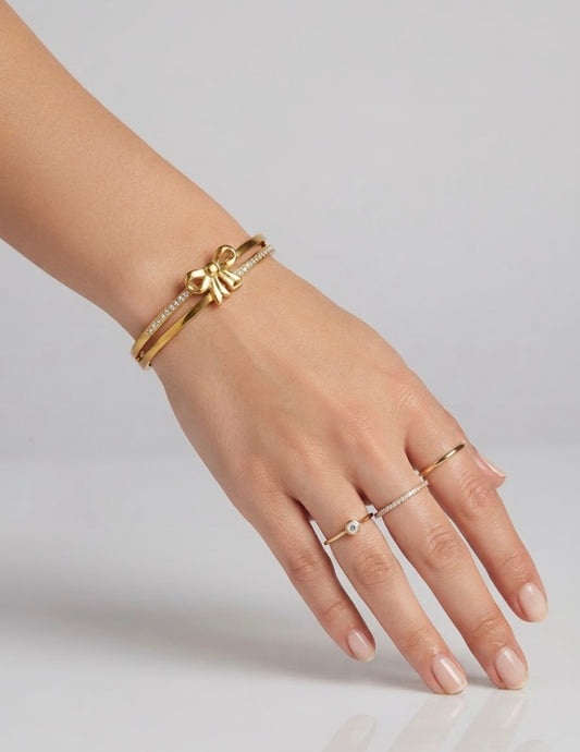 ✨Stainless steel Gold Zirconia studded Bow Cuff Bracelet ✨