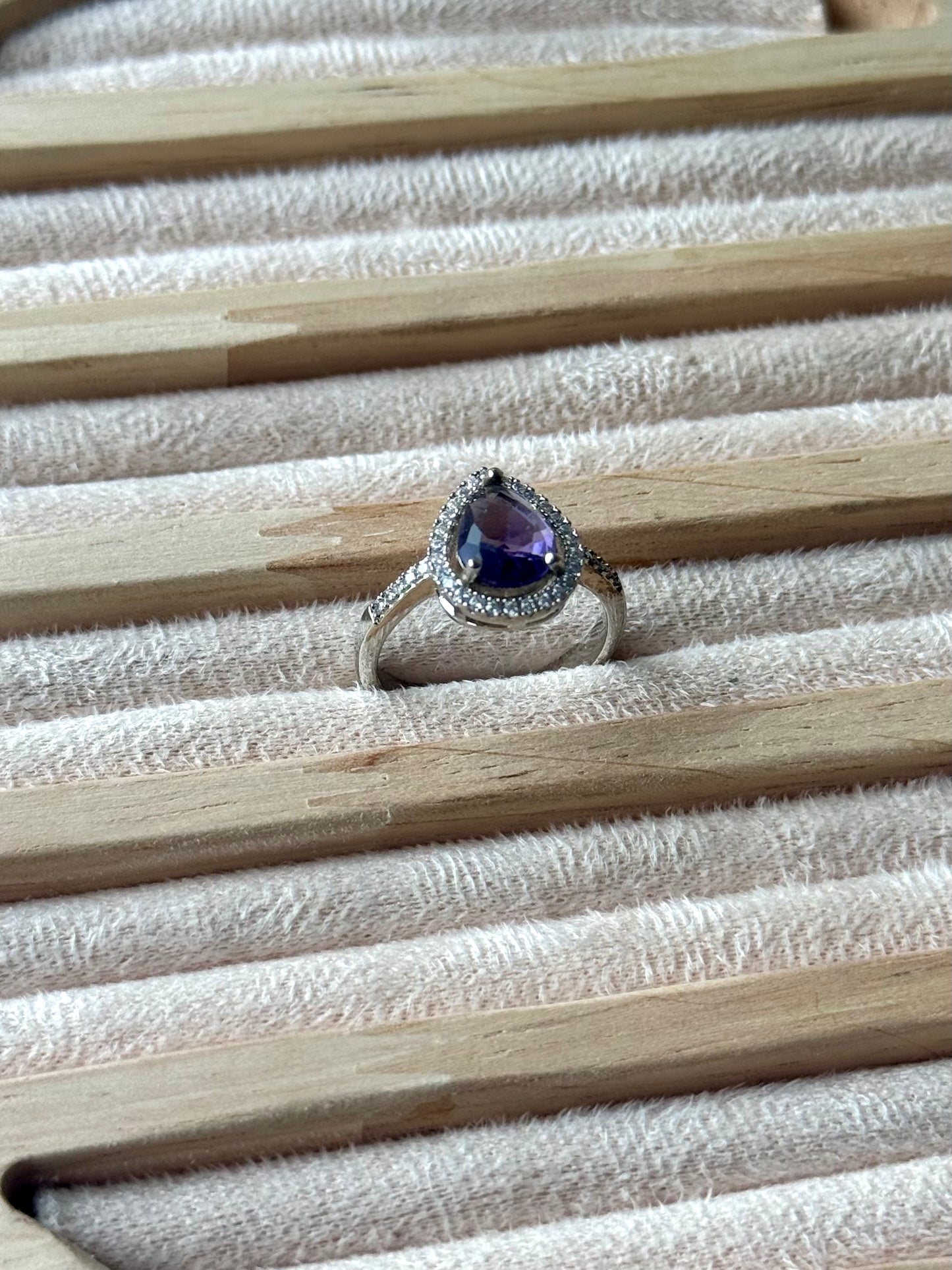 Sterling Silver Moissanite Purple stone Adjustable Ring S925
