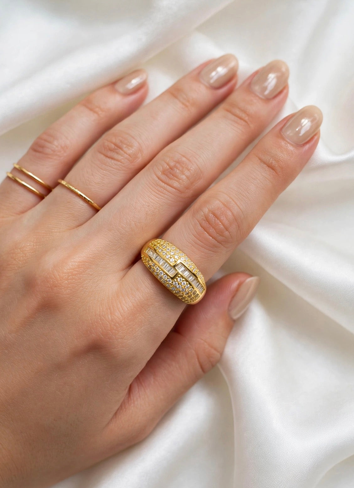 S925 Zirconium Exquisite Zircona Leana Gold Adjustable Ring