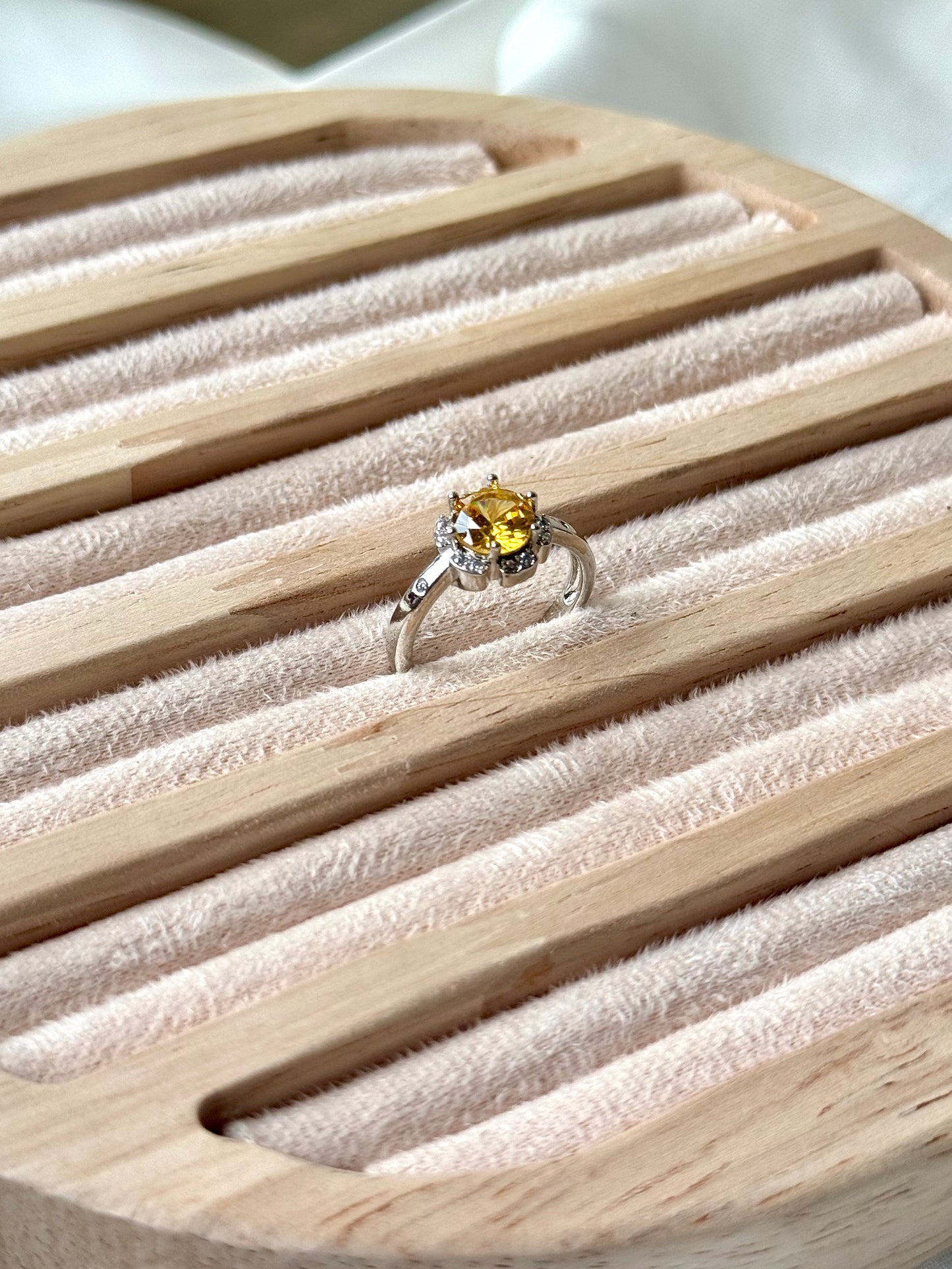Sterling Silver Moissanite yellow stone Adjustable Ring S925