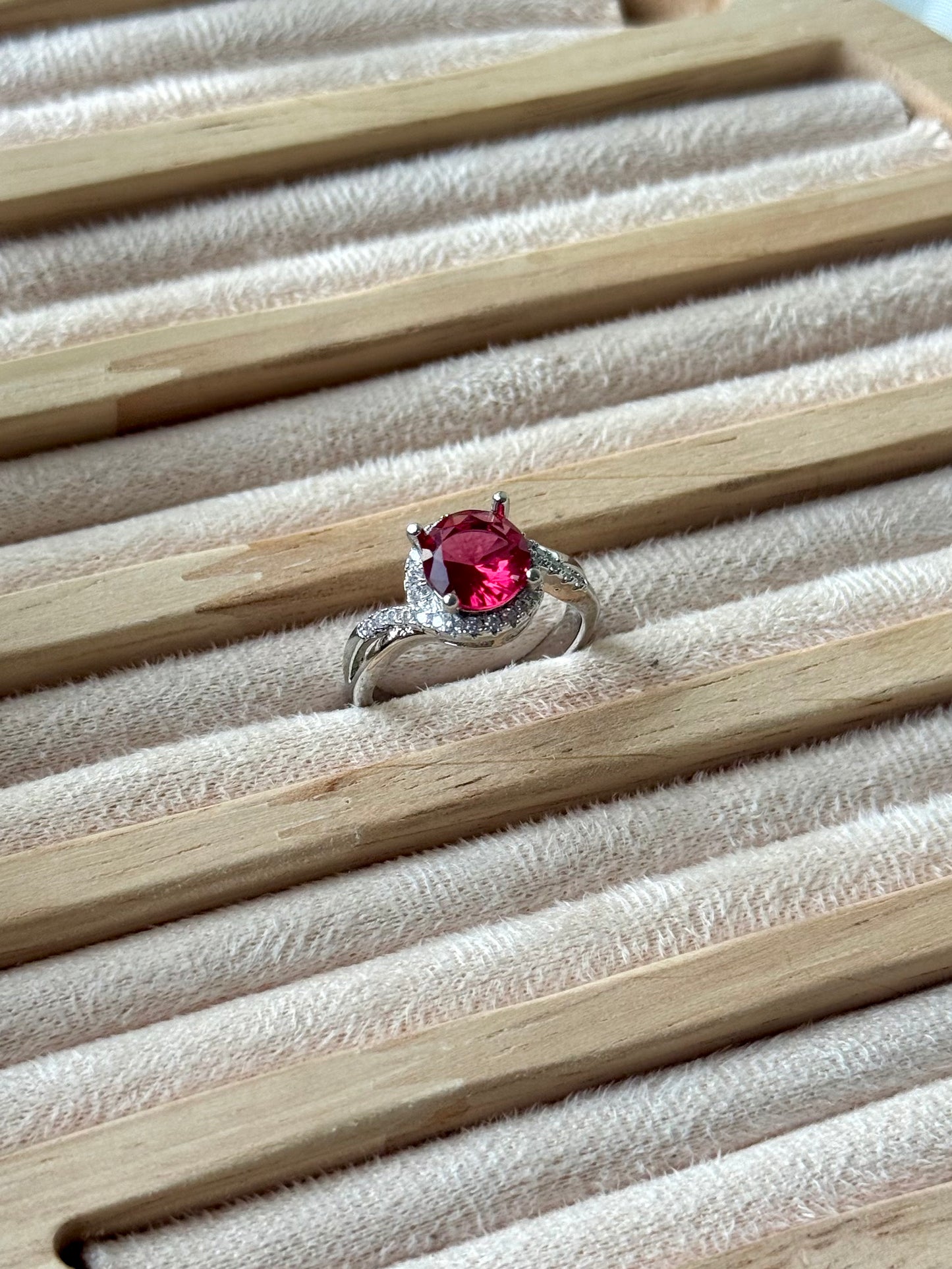 Sterling Silver Moissanite Ruby stone Adjustable Ring S925