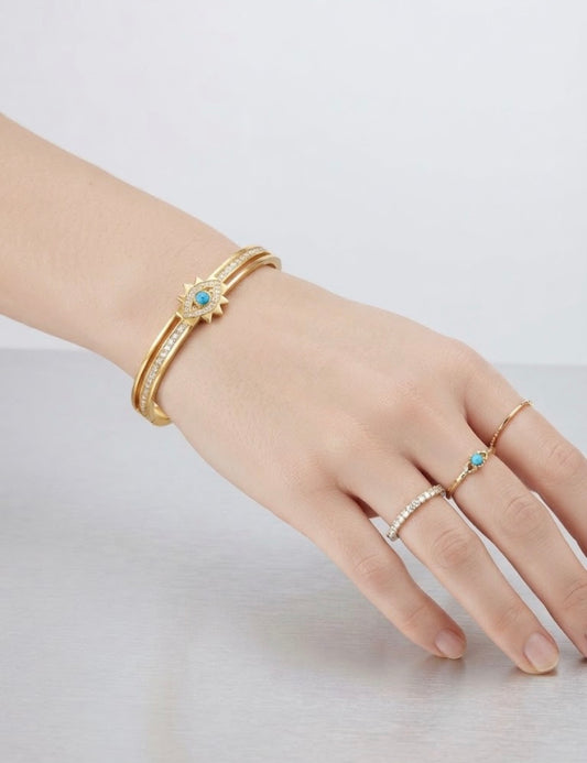 ✨Stainless steel Gold Zirconia studded Evil Eye Cuff Bracelet ✨