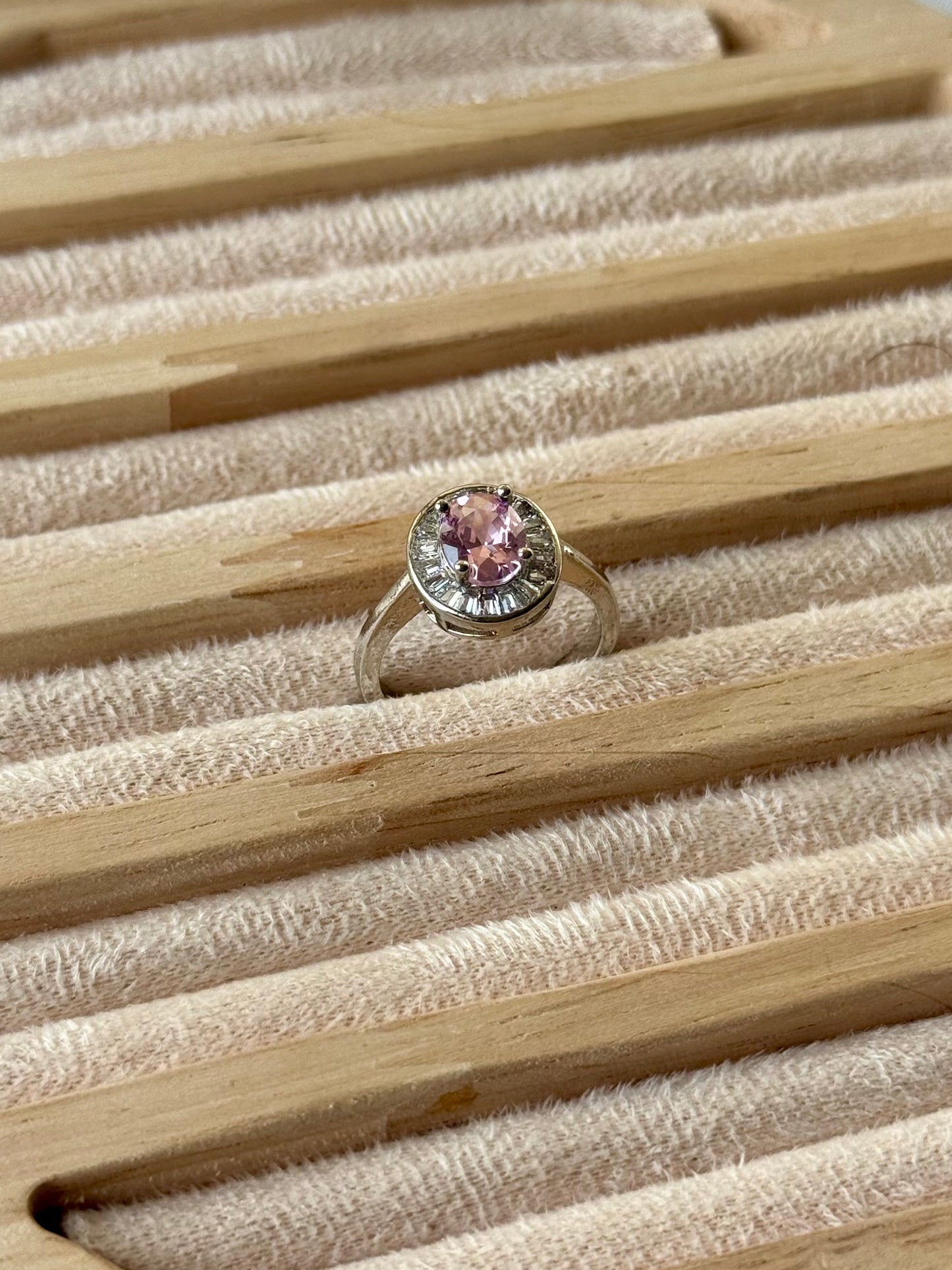 Sterling Silver Moissanite Pink stone Adjustable Ring S925