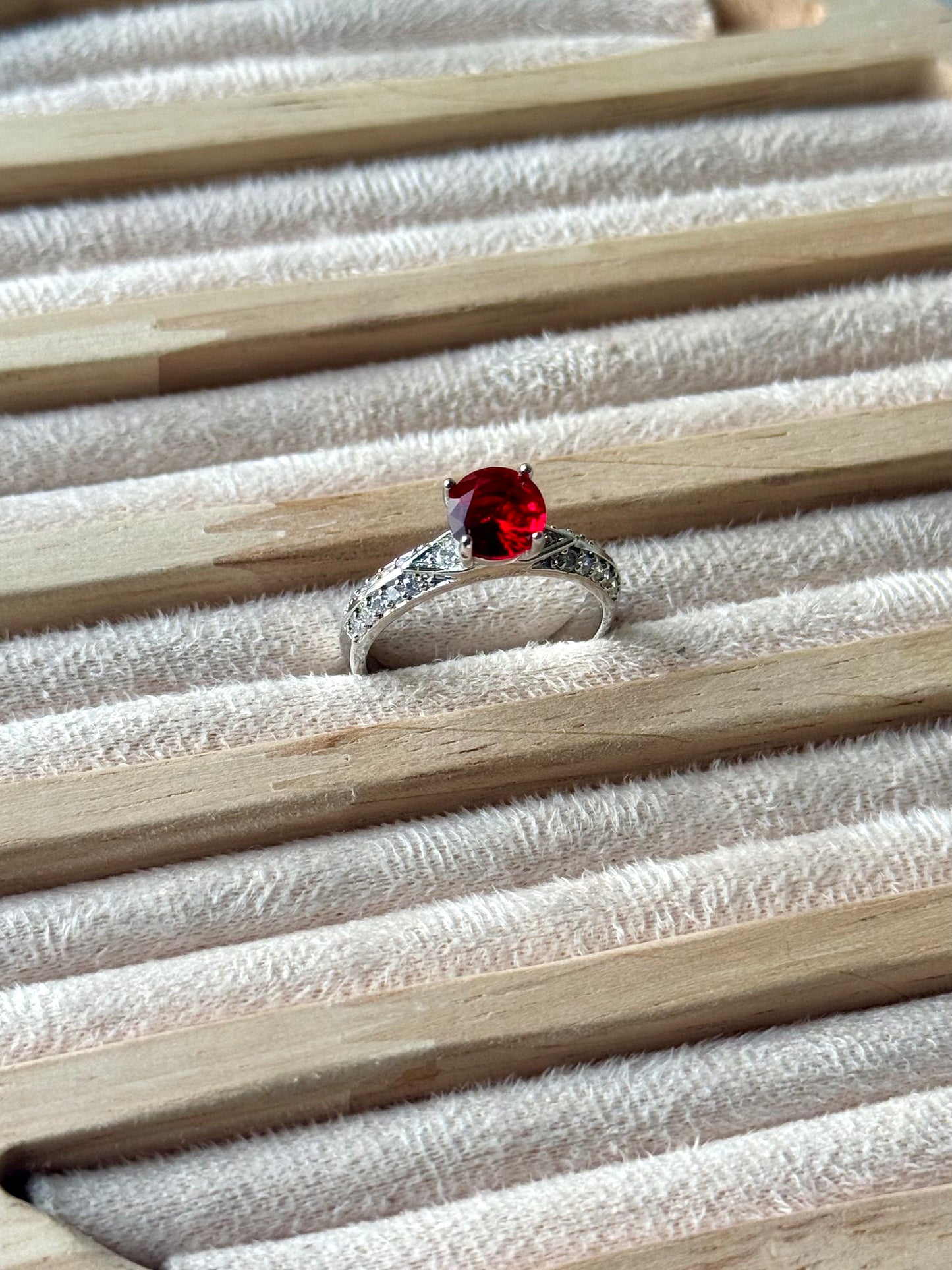 Sterling Silver Moissanite Ruby stone Adjustable Ring S925