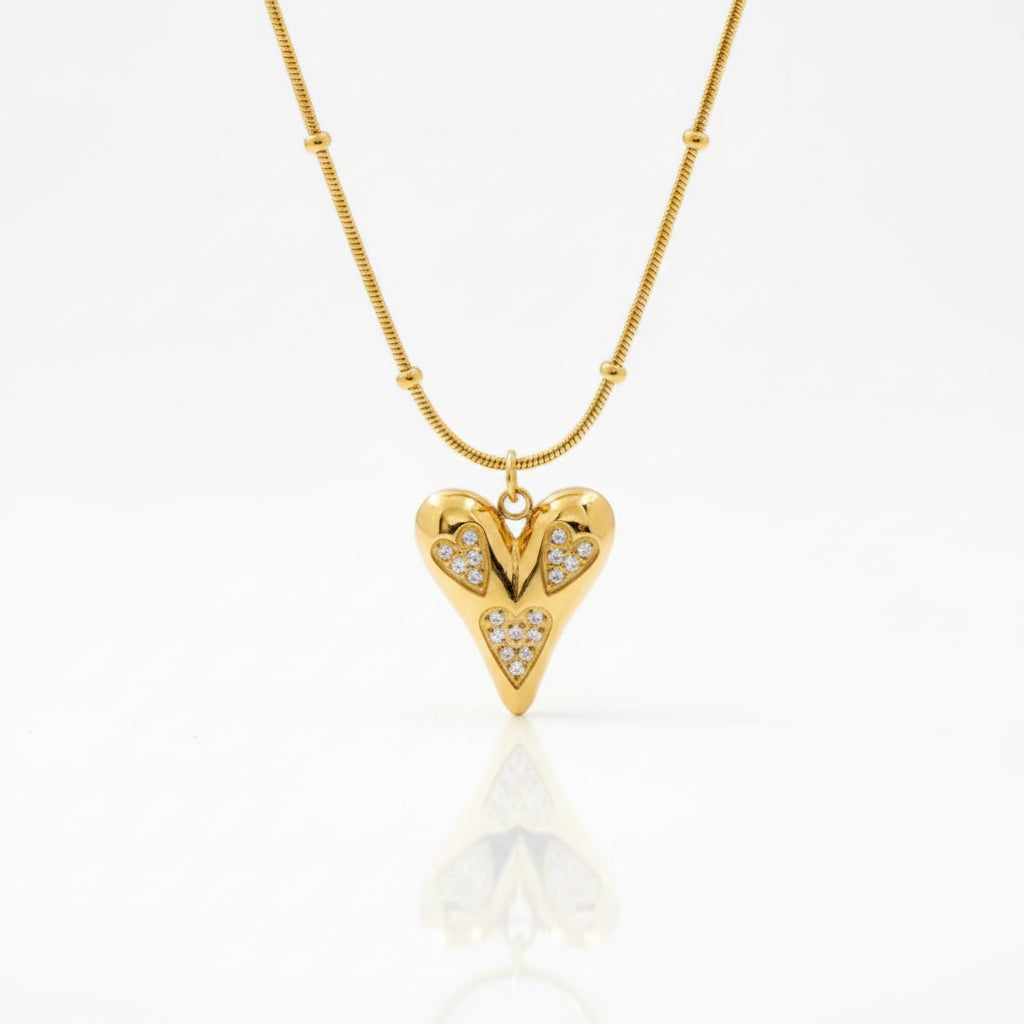 Crystal studded heart pendant with beaded chain