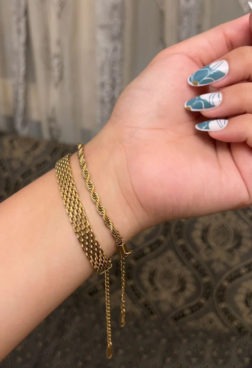 18K link & rope bracelet stack set