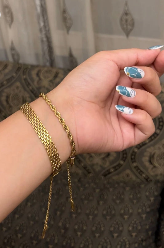 18K link & rope bracelet stack set