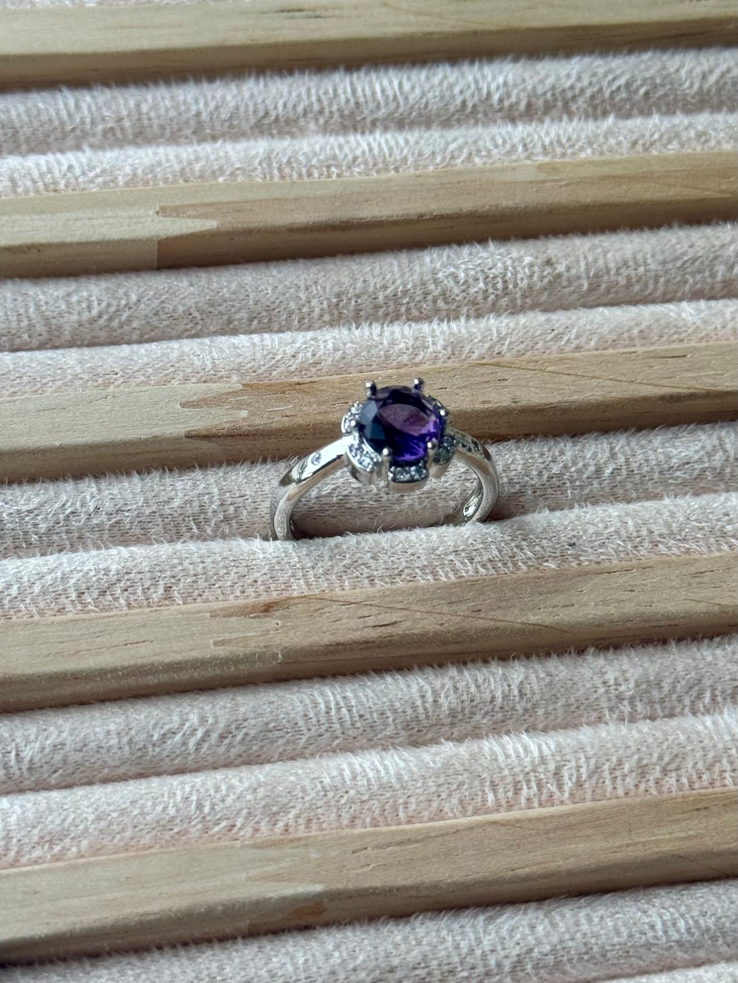 Sterling Silver Moissanite Purple stone Adjustable Ring S925