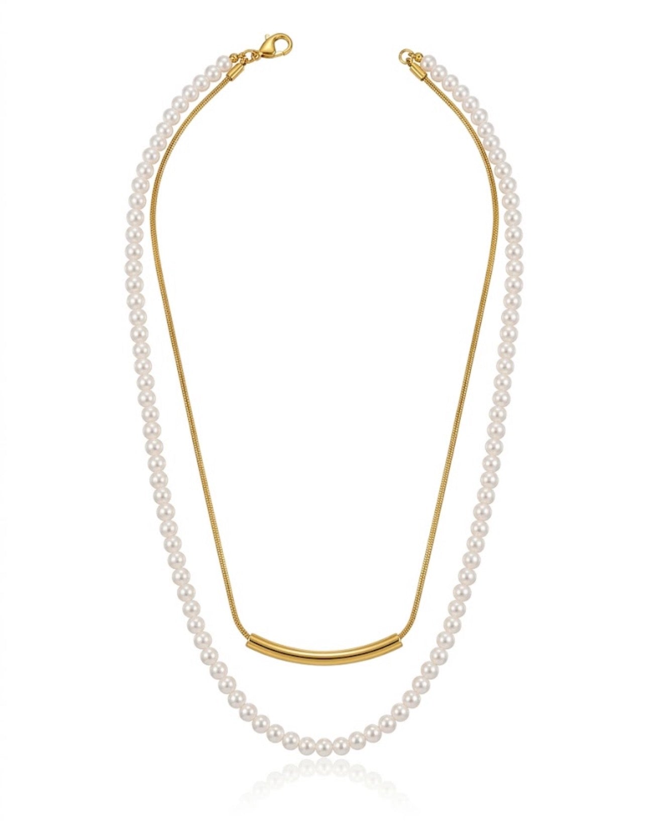 Gold bar Pearl mala chain necklace