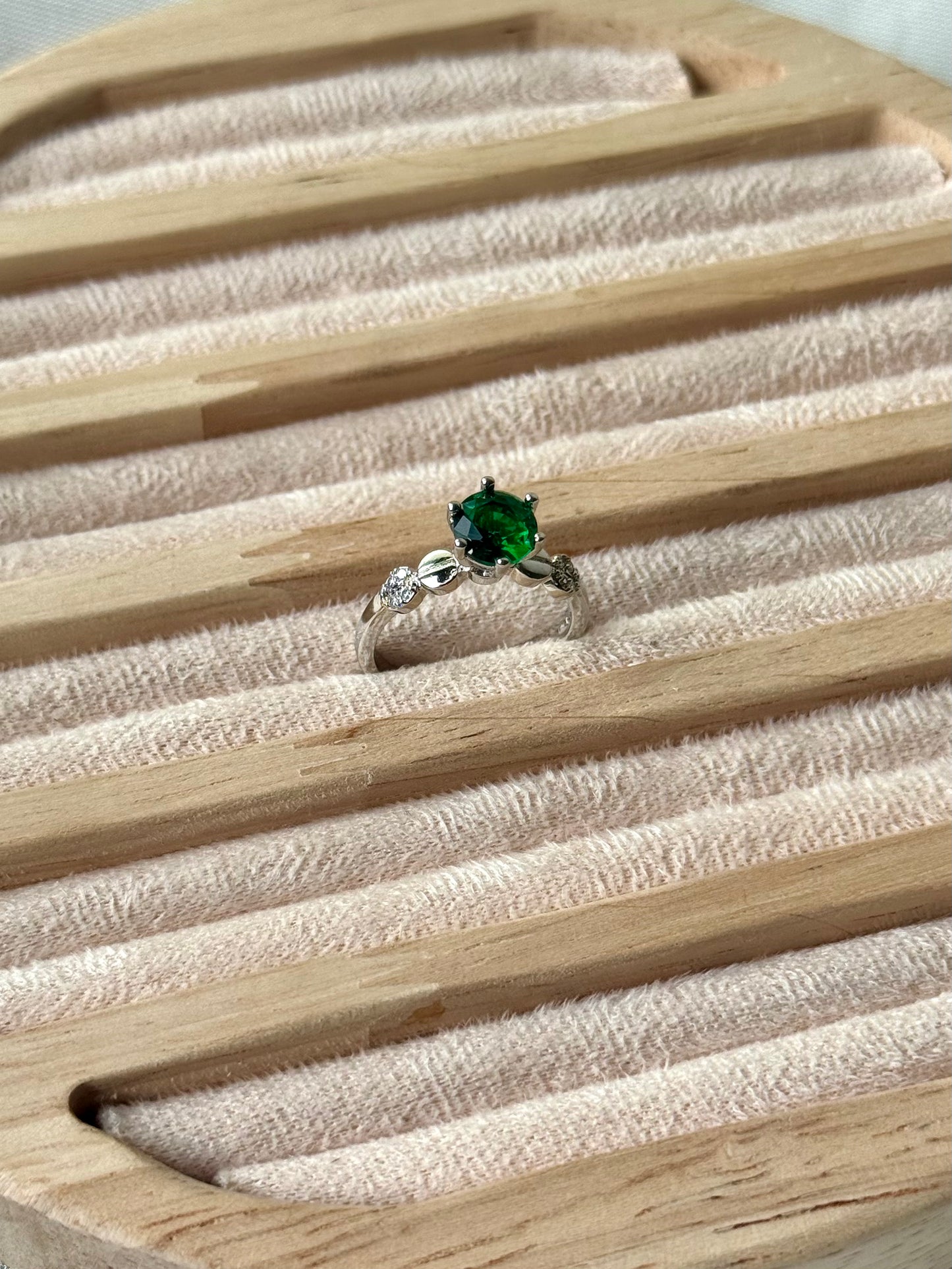 Sterling Silver Moissanite emerald stone Adjustable Ring S925