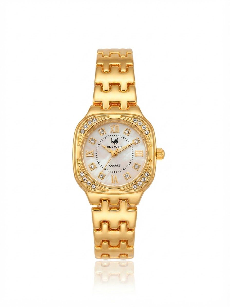 ✨Exquisite stainless steel gold white dial Zirconium True worth Watch✨
