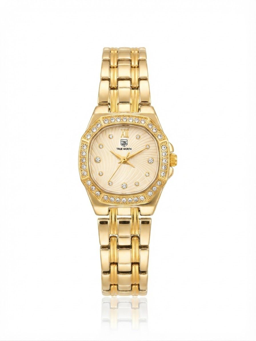 ✨Exquisite stainless steel Golden dial Zirconium True worth Watch✨