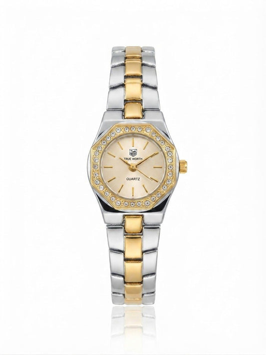 ✨Exquisite stainless steel Silverxgold white dial Zirconium True worth Watch✨