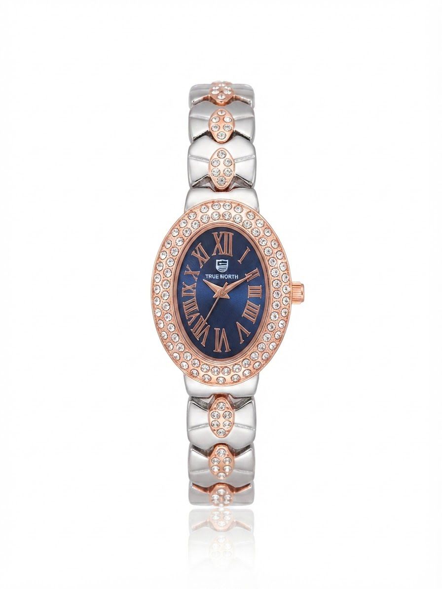 ✨Exquisite SilverxroseGold stainless steel blue dial Oval True worth Watch✨