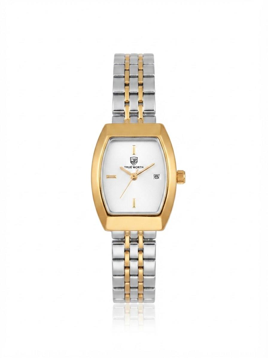 ✨Exquisite silverxGold stainless steel white dial True worth Watch✨