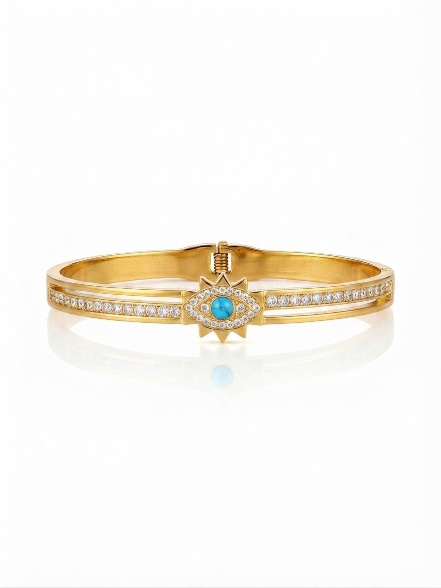 ✨Stainless steel Gold Zirconia studded Evil Eye Cuff Bracelet ✨