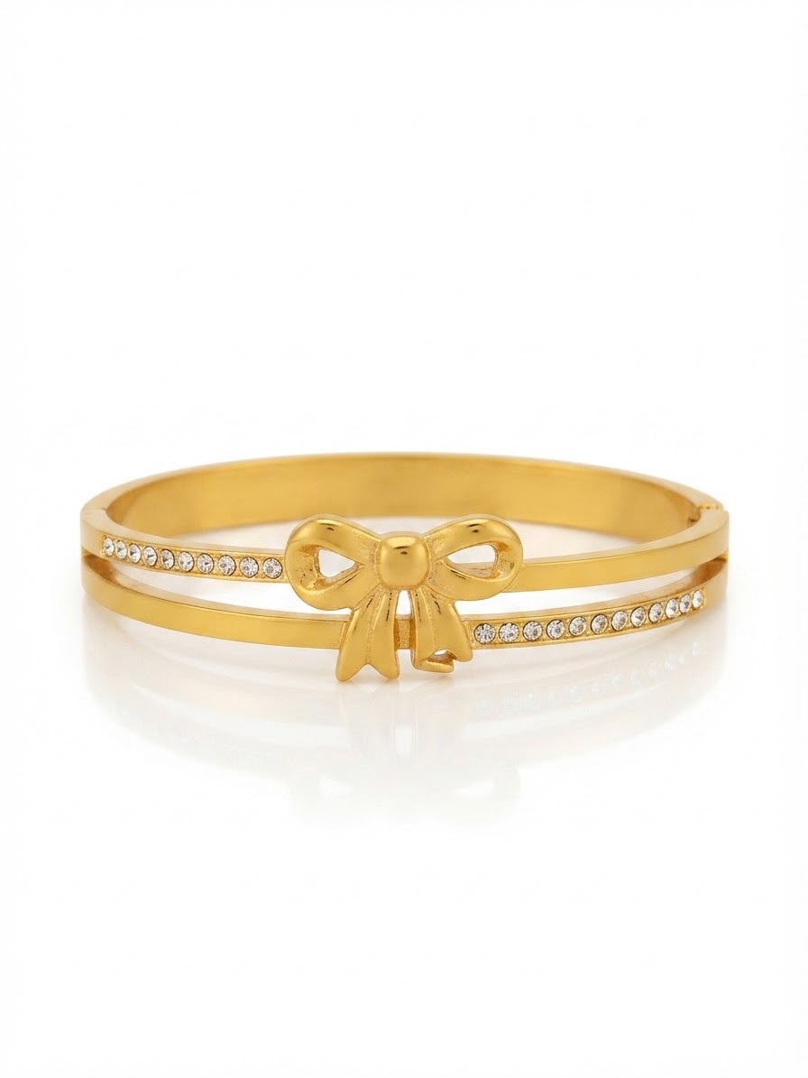 ✨Stainless steel Gold Zirconia studded Bow Cuff Bracelet ✨