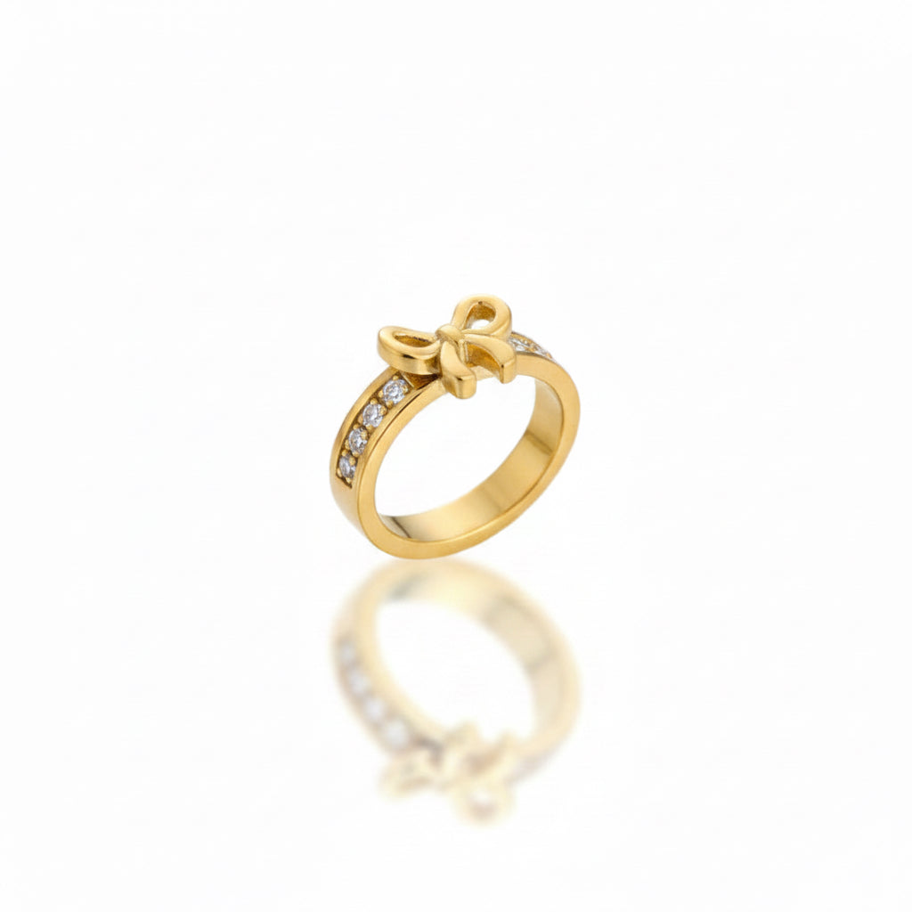 ✨ Stainless steel Gold Zircon Studded Bow Ring ✨