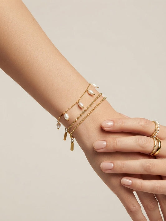 ✨Stainless steel Pearl Gold 18k chain Bracelet ✨