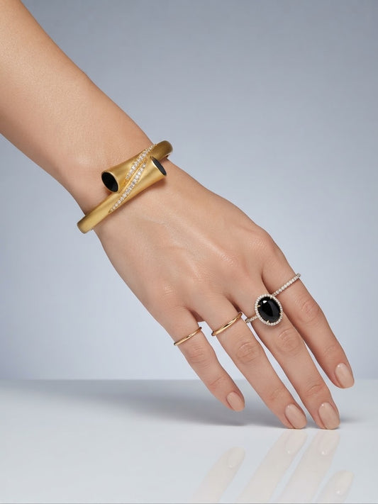 ✨Stainless steel Gold Zirconia studded Triumph Cuff Bracelet ✨