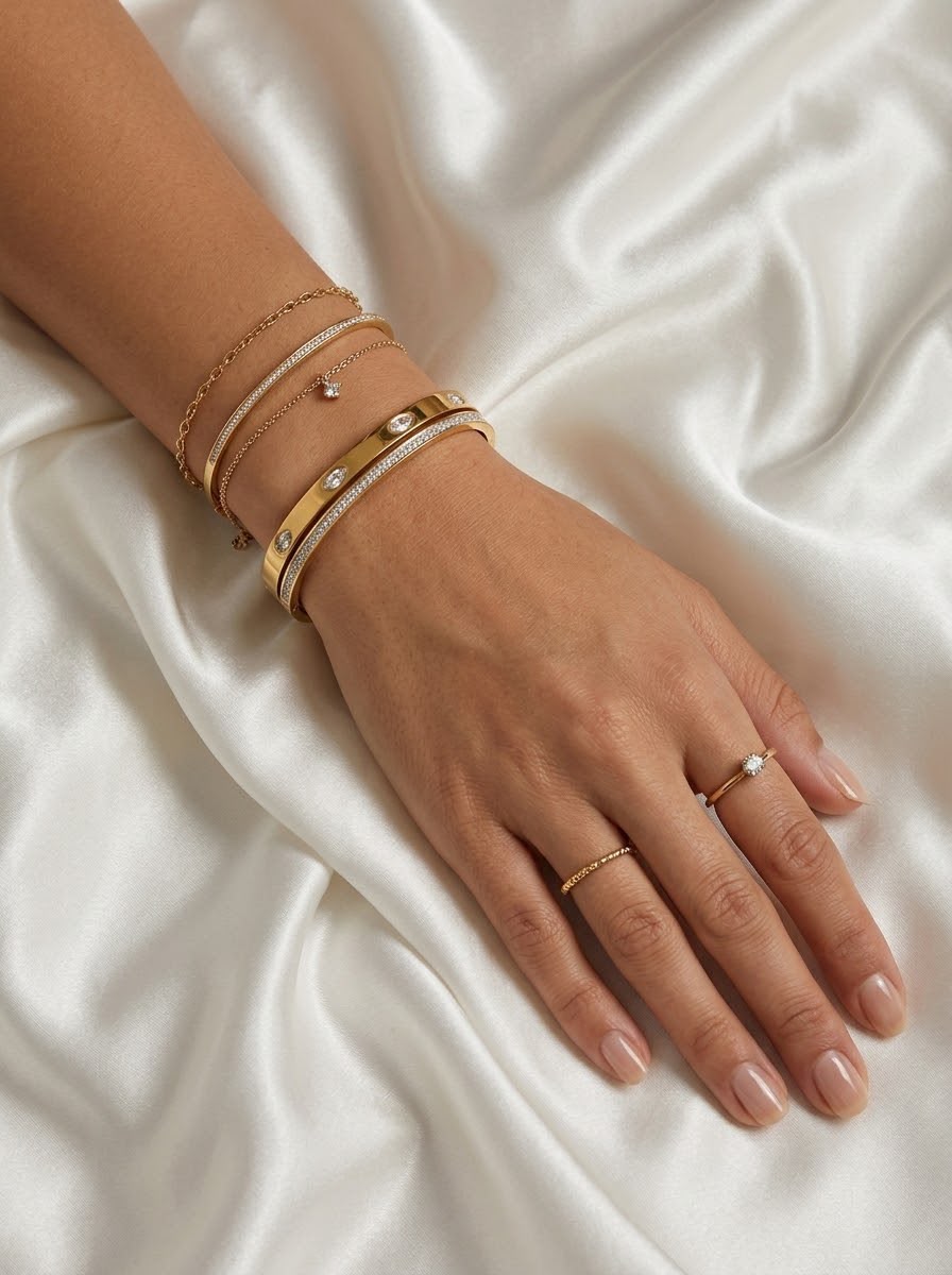 Stainless steel Gold Zirconia studded 18k Cuff Bracelet