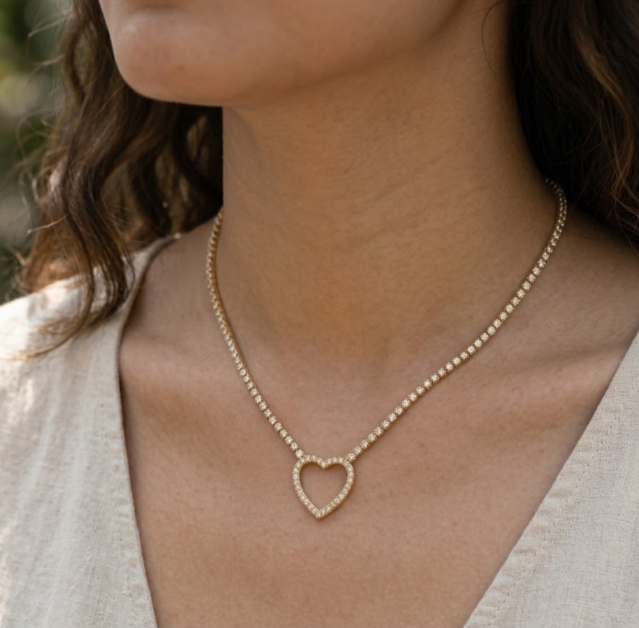 Romero Heart crystal Tennis chain pendant