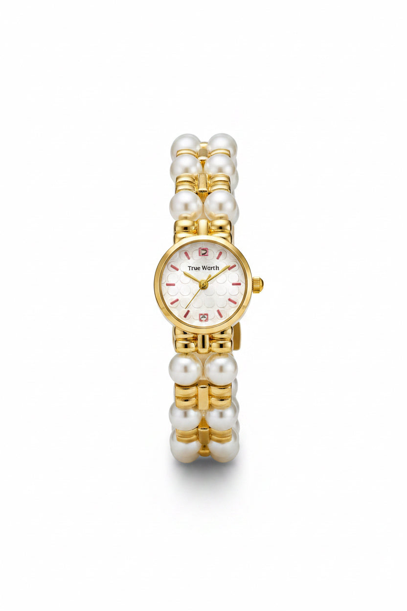 ✨ Exquisite Gold Pearl White Dial Trueworth Chain Watch ✨