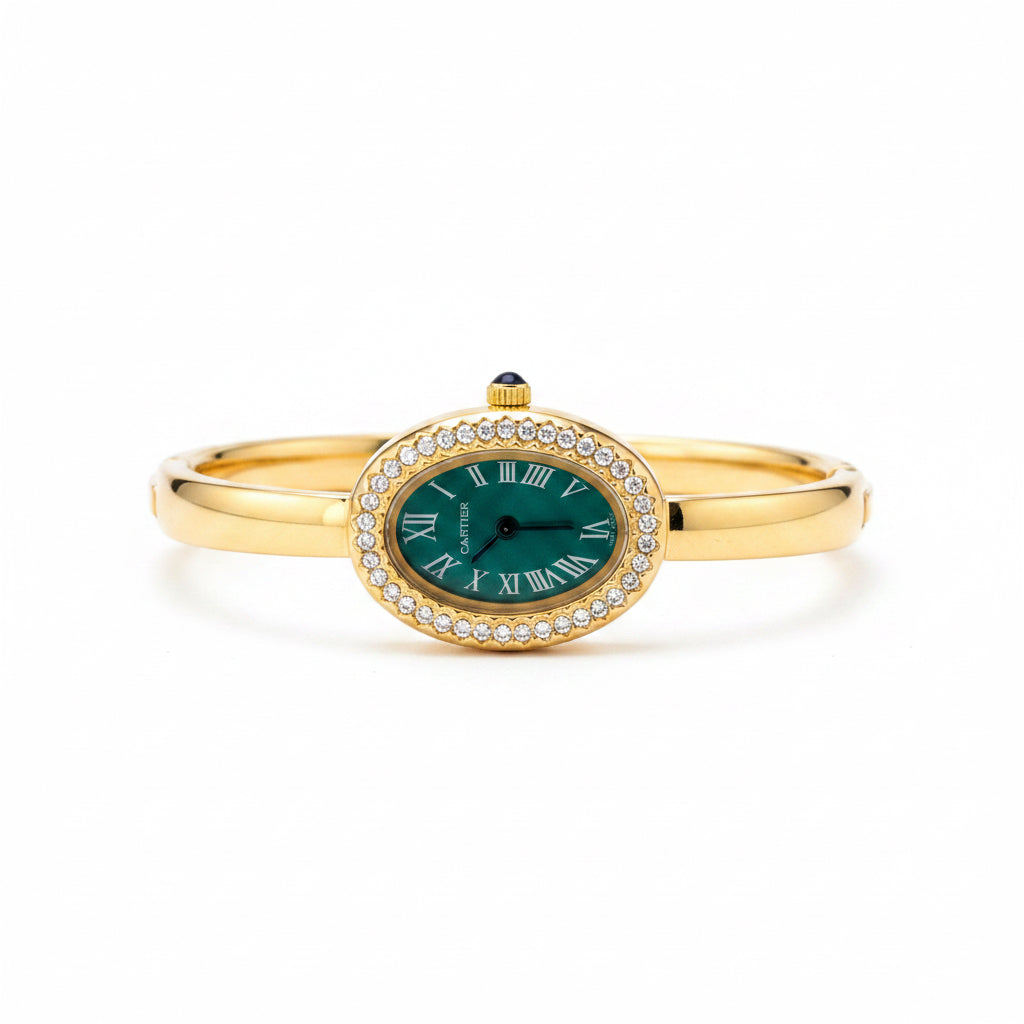 ✨ Carte Gold Emerald Dial Zircon studded Watch ✨