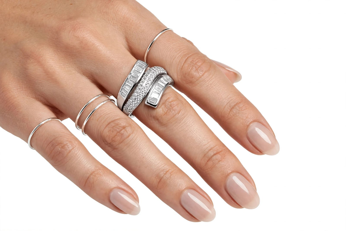 S925 Zirconium Crystal studded silver layered adjustable ring