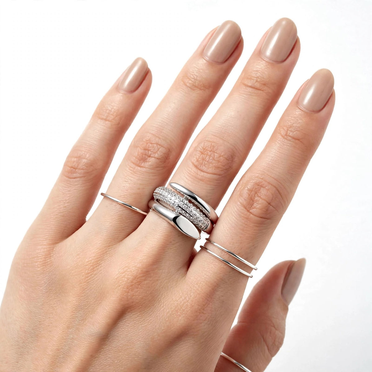 S925 Crystal Zirconium studded Silver adjustable ring