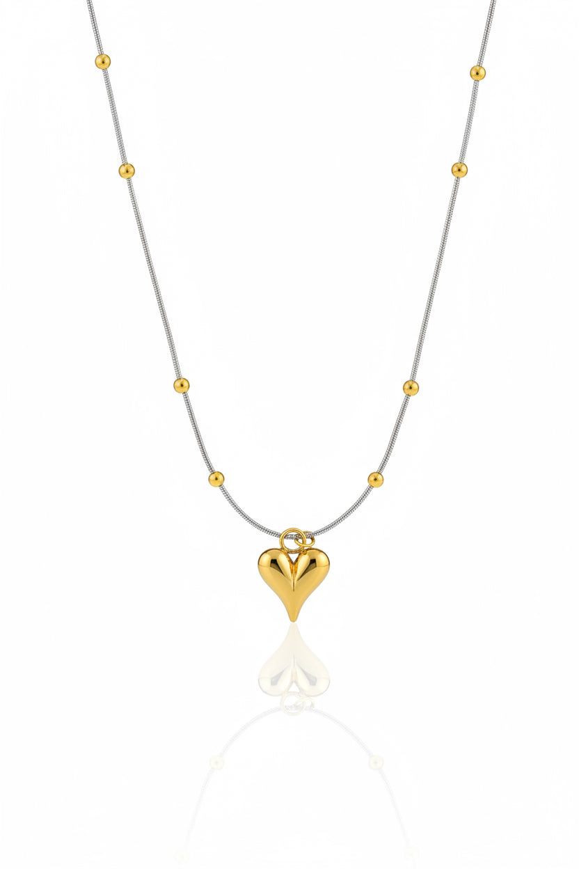 ✨ stainless steel Gold Heart with SilverXGold beaded Chain pendant ✨