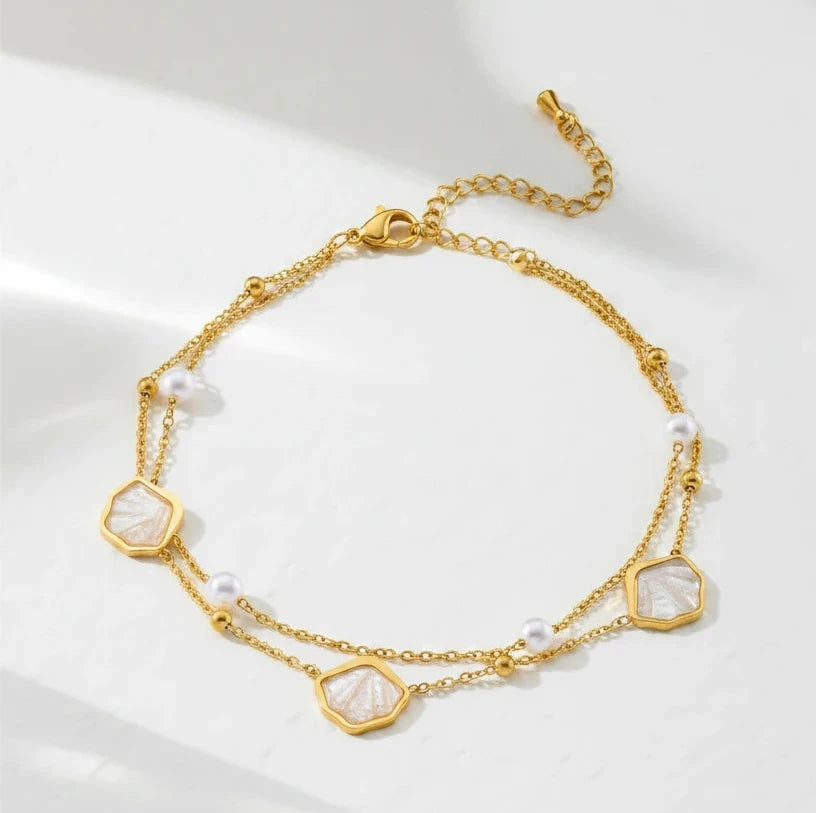 ✨Stainless steel Pearl Gold Layered Chain Bracelet ✨