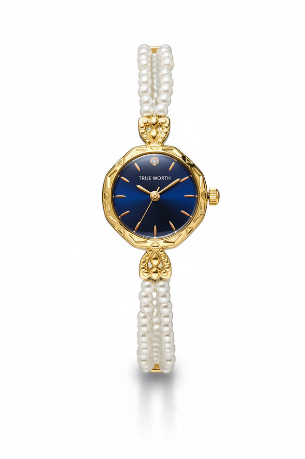 ✨Exclusive Gold Blue Dial Pearl Watch ✨