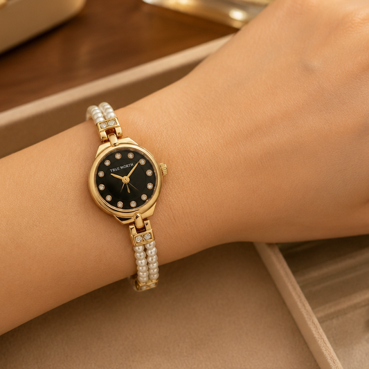 ✨Exquisite Black Dial True Worth Chain Pearl Watch ✨