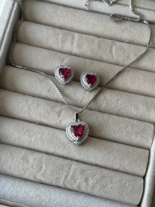 Sterling Zircon Silver emerald heart Pendant tops set