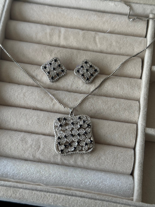 Sterling Zircon Silver flores Pendant tops set