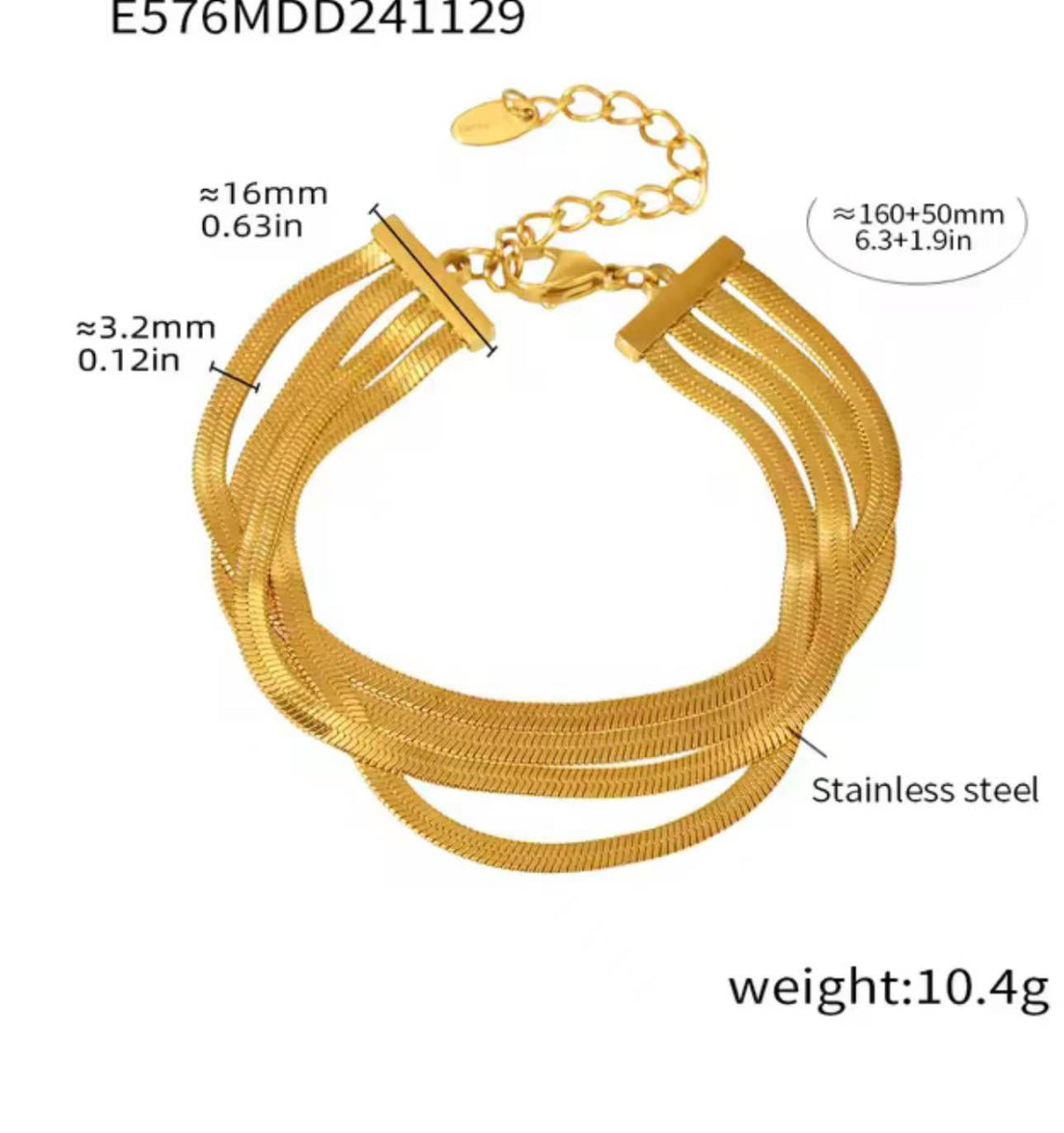 ✨Exquisite Stainless steel Gold Quad Snake Chain Bracelet ✨