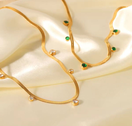 ✨Exquisite Stainless steel Gold Snake Chain Gemstone Necklace ✨.