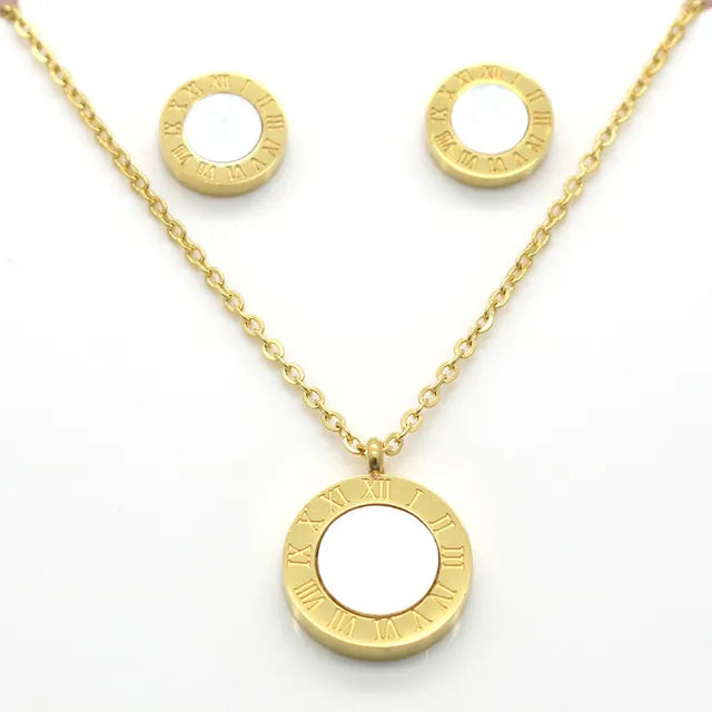 ✨Stainless steel Gold White Dial Enamel Pendant tops Set✨