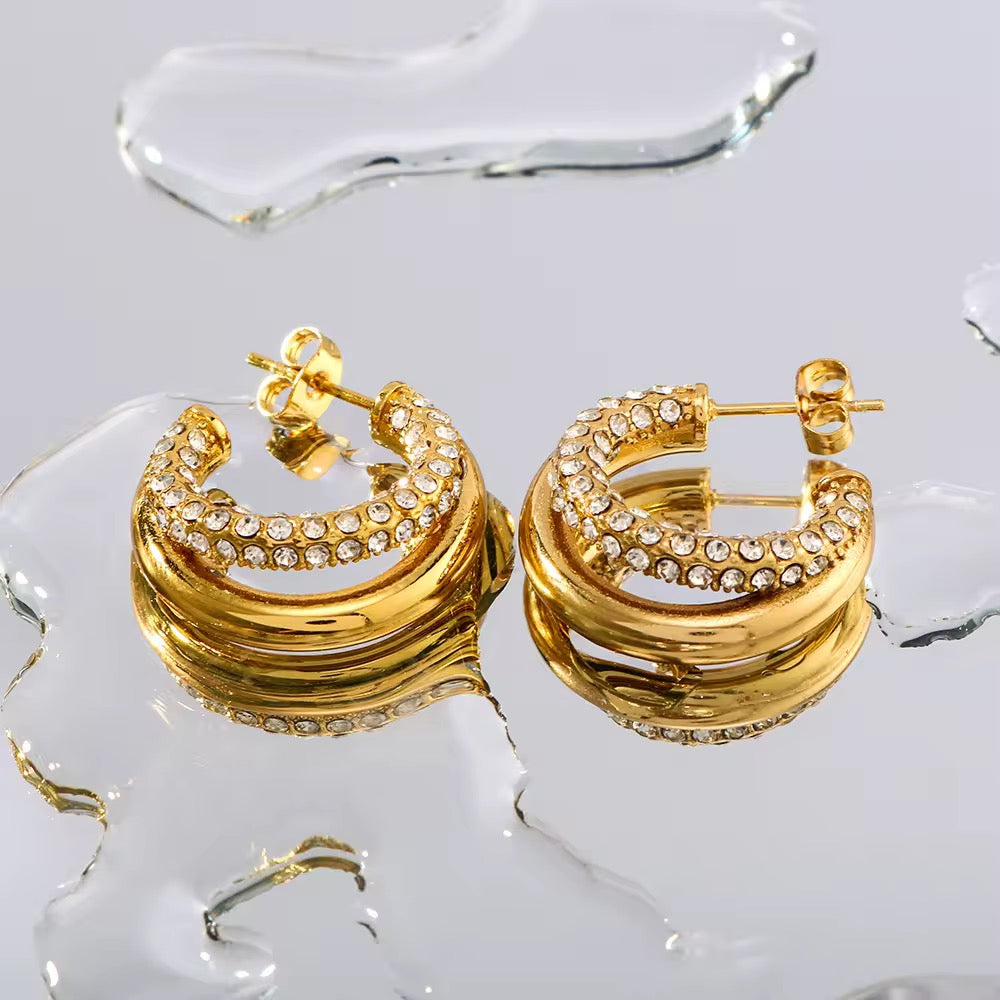 ✨Premium Gold Zircon studded Tri Hoop earrings ✨