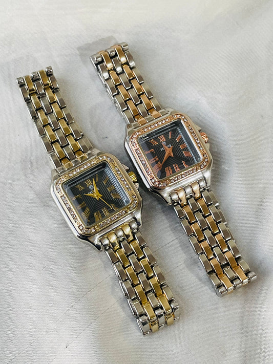 ✨ Exclusive Premier Crystal Studded Black Dial Watch ✨