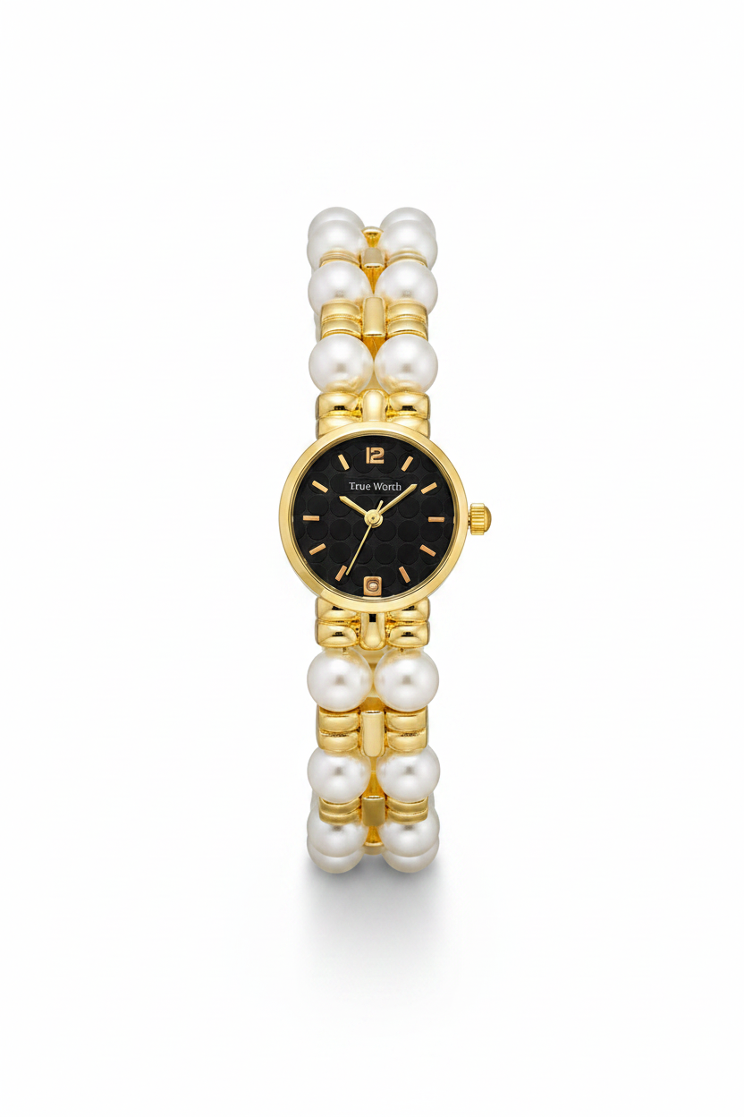 ✨Exquisite Gold Pearl Black Dial True Worth Chain Watch ✨
