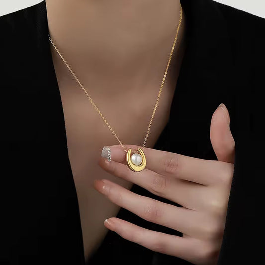 ✨Stainless steel Gold White Enamel Pearl Pendant ✨
