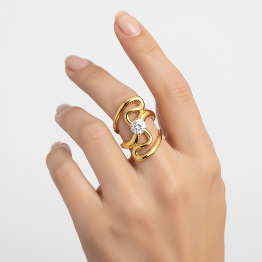 ✨Stainless Steel Zircon Studded Adjustable Diana crystal ring ✨
